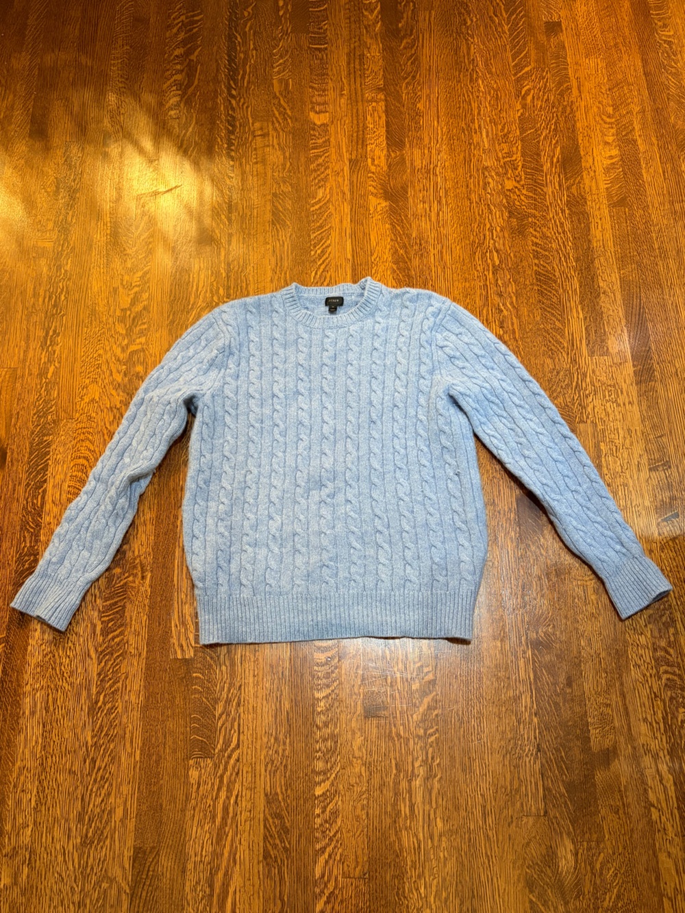 J.Crew Mens Blue 100% Lambswool Cable Knit Crewneck Sweater